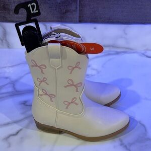 Kids Western Boots with Pink Bow Print